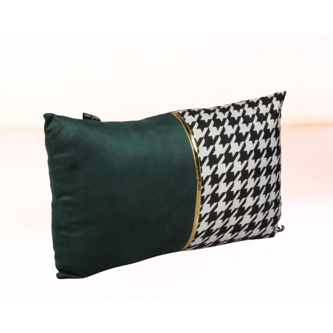 Orka Holland Velvet Fabric Cushion Gold Foil, Houndstooth
